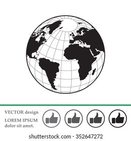 Globe icon with vector map of the continents of the world