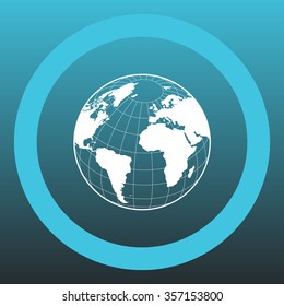 Globe icon with vector map of the continents of the world