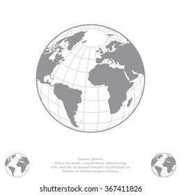Globe icon with vector map of the continents of the world
