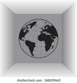Globe icon with vector map of the continents of the world