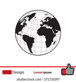 Globe icon with vector map of the continents of the world