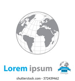 Globe icon with vector map of the continents of the world
