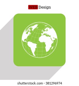Globe icon with vector map of the continents of the world