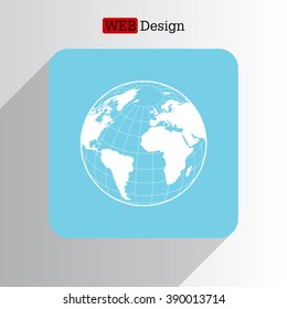 Globe icon with vector map of the continents of the world
