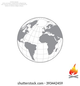 Globe icon with vector map of the continents of the world