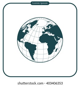 Globe icon with vector map of the continents of the world