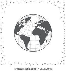 Globe icon with vector map of the continents of the world