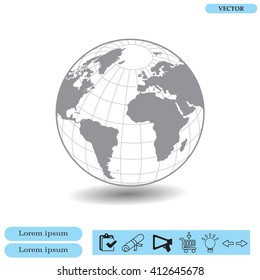 Globe icon with vector map of the continents of the world
