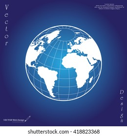 Globe icon with vector map of the continents of the world