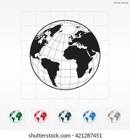 Globe icon with vector map of the continents of the world