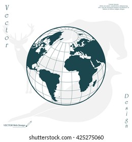 Globe icon with vector map of the continents of the world