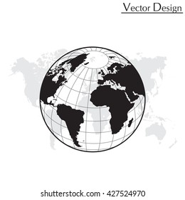 Globe icon with vector map of the continents of the world