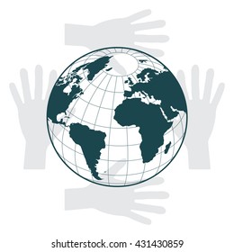 Globe icon with vector map of the continents of the world