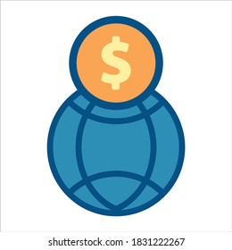 globe icon vector. globe with money icon .flat design style icon vector concept