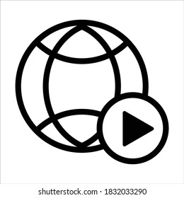 globe icon vector. globe with play button icon. outline style icon vector concept