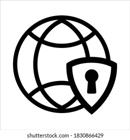 globe icon vector. globe with security icon. outline style icon vector concept