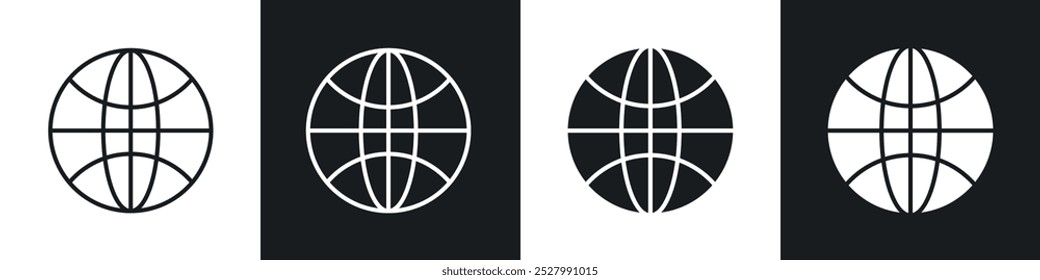 Globe icon vector icon set black filled and outlined style.