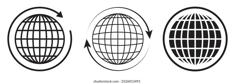 Globe icon vector set . rotate globe icon . world wide web vector . connection icon . web icon . 