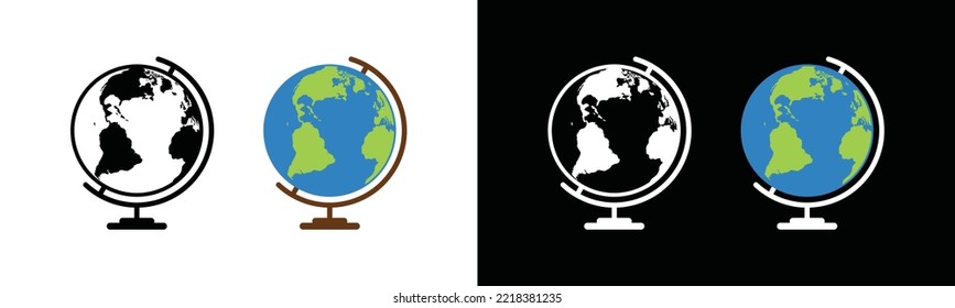 Globe icon vector set. World earth, planet, universe symbol illustration. Continent symbol logo design. Map icon for apps and websites