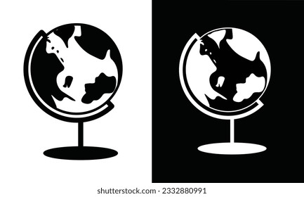 Globe icon vector. Globe silhouette. School supplies icon vector. Back to school concept. Learning and education icon. Flat vector in black and white.