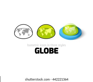 Globe icon, vector symbol in flat, outline and isometric style