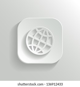 Globe icon - vector white app button with shadow