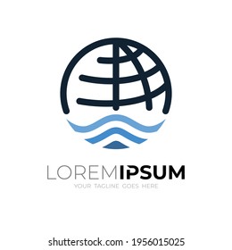 Icono de globo y logotipo de ondas con plantilla de diseño de línea, estilo sencillo
