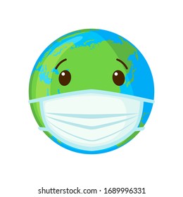 Globe icon wear face mask for COVID-19 protection in flat style isolated on white background. Coronavirus concept for Earth planet. Vector illustration.