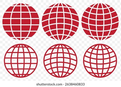 Globe icon of web image Red set on Transparent Background. EPS 10.
