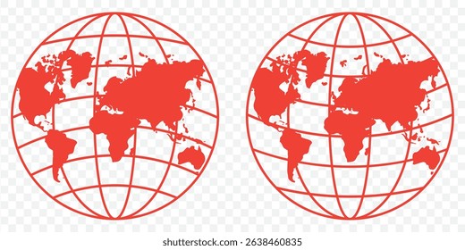 Globe icon of web image Red set on Transparent Background. EPS 10.