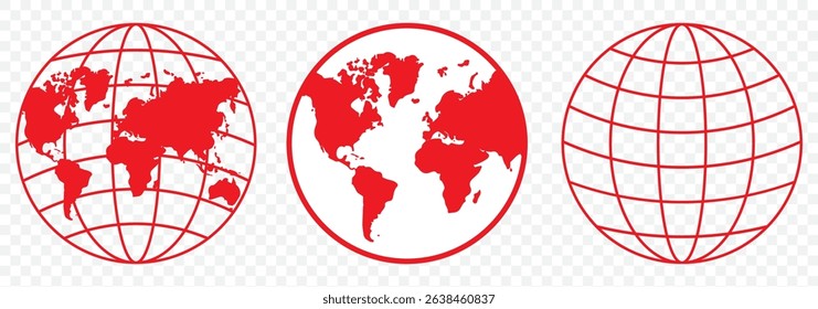 Globe icon of web image Red set on Transparent Background. EPS 10.
