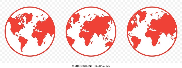 Globe icon of web image Red set on Transparent Background. EPS 10.