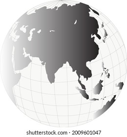 Icono de globo con fondo blanco y negro. Vector de globo. Vector de mapa mundial con diseño
