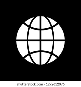 Globe icon in white color on a black background. Editable vector file (eps). Symbol for use in website design, mobile app, user interface and everything.