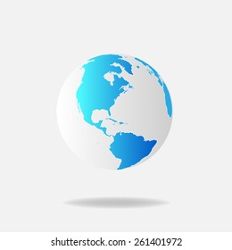 Globe icon with and white map of the continents of the world.Vector illustration 
