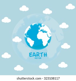 Globe icon with  white map of the continents of the world and cloud.