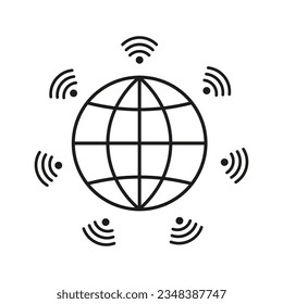 Globe icon. Wifi covered planet symbol. Vector illustration. Eps 10.