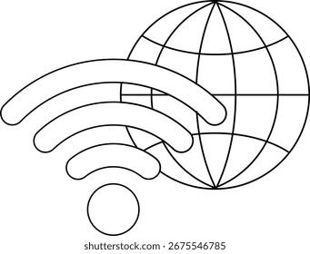 Icono del globo y icono del wifi con el fondo blanco. Con las líneas negras