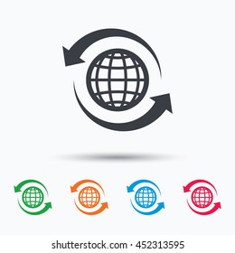 Globe icon. World or internet symbol. Colored flat web icon on white background. Vector