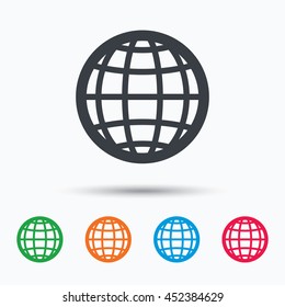 Globe icon. World or internet symbol. Colored flat web icon on white background. Vector