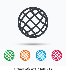Globe icon. World or internet symbol. Colored flat web icon on white background. Vector
