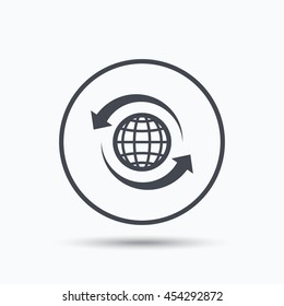 Globe icon. World or internet symbol. Circle button with flat web icon on white background. Vector
