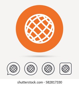 Globe icon. World or internet symbol. Circle, speech bubble and star buttons. Flat web icons. Vector