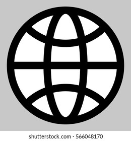 Globe Icon. World symbol. Black icon in white circle at gray background. 