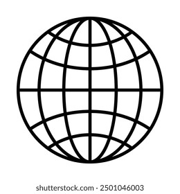 Globe icon. World symbol. Earth vector illustration. Black isolated flat globe icon on white background. Go to web sign and symbol.