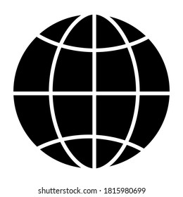 Globe icon, world symbol silhouette. Vector illustration isolated on white background.