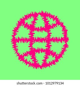 Globe Icon. World symbol. Vector. Magenta rough icon on greenish background. Isolated.