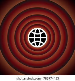 Globe Icon. World symbol. Vector. White icon on black circle in gradient rings.