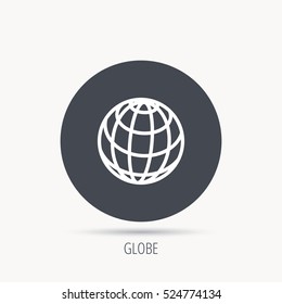 Globe icon. World travel sign. Internet network symbol. Round web button with flat icon. Vector