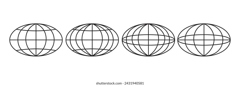  Globe icon. World vector set. Earth wide globe sign. Planet symbol flatten. Black isolated flat globe icons set on white background.